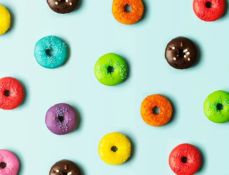 colorful frosted donuts