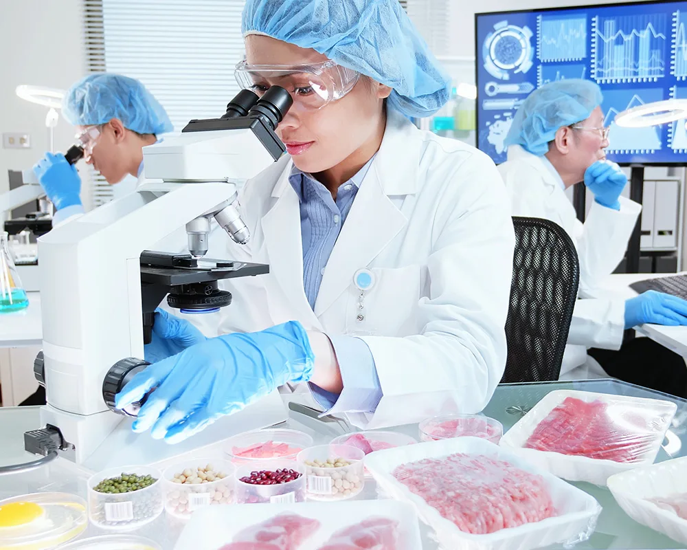 scientist examining meat products