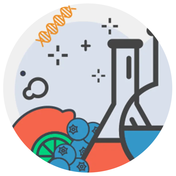 solvent graphic with beakers and fruit/vegetables