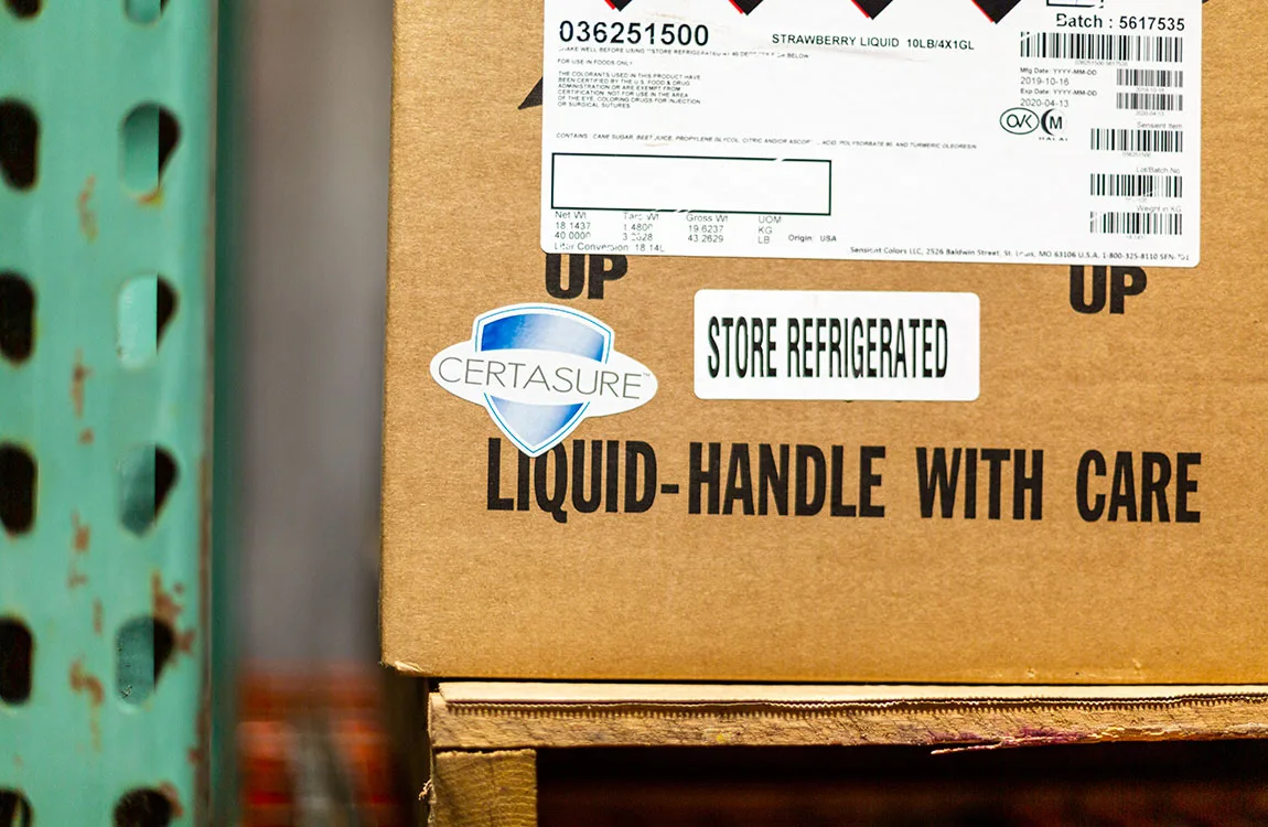 certasure label on cardboard box